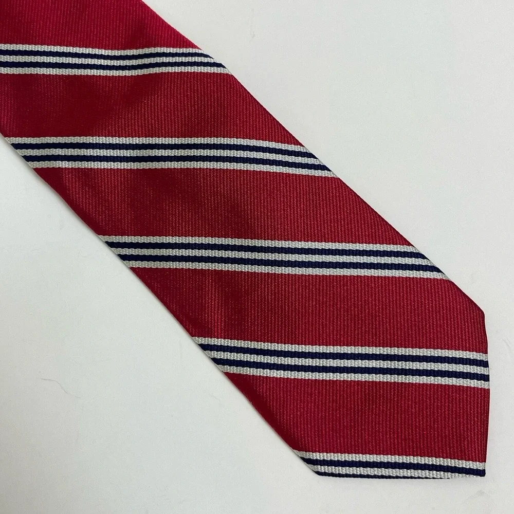 Brooks Brothers‎ Makers and Merchants Necktie Red Blue Silver Striped Silk